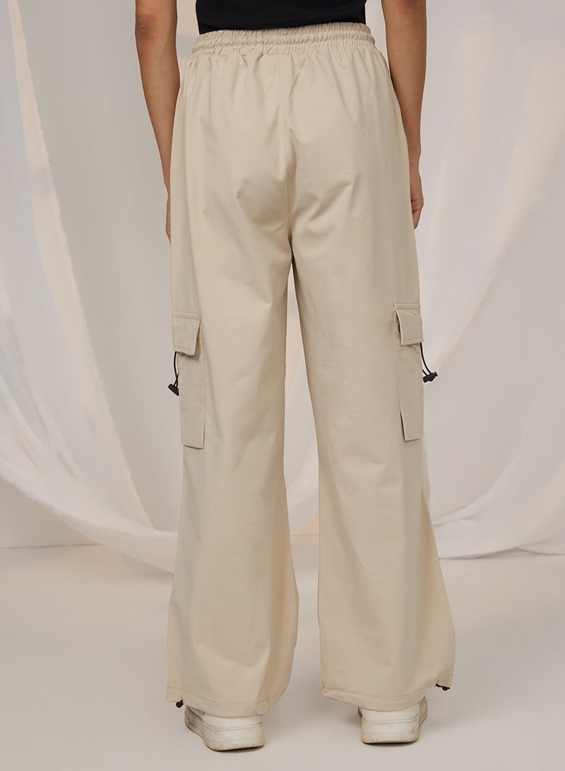 PINACOLADA Women's Beige Solid Cargo Parachute Trousers For Casual Wear | Mid-Rise | 4 Pockets | Drawstring Closure | Cargo Pants Designed With Comfortable Fit For Woman & Girls - Image 5